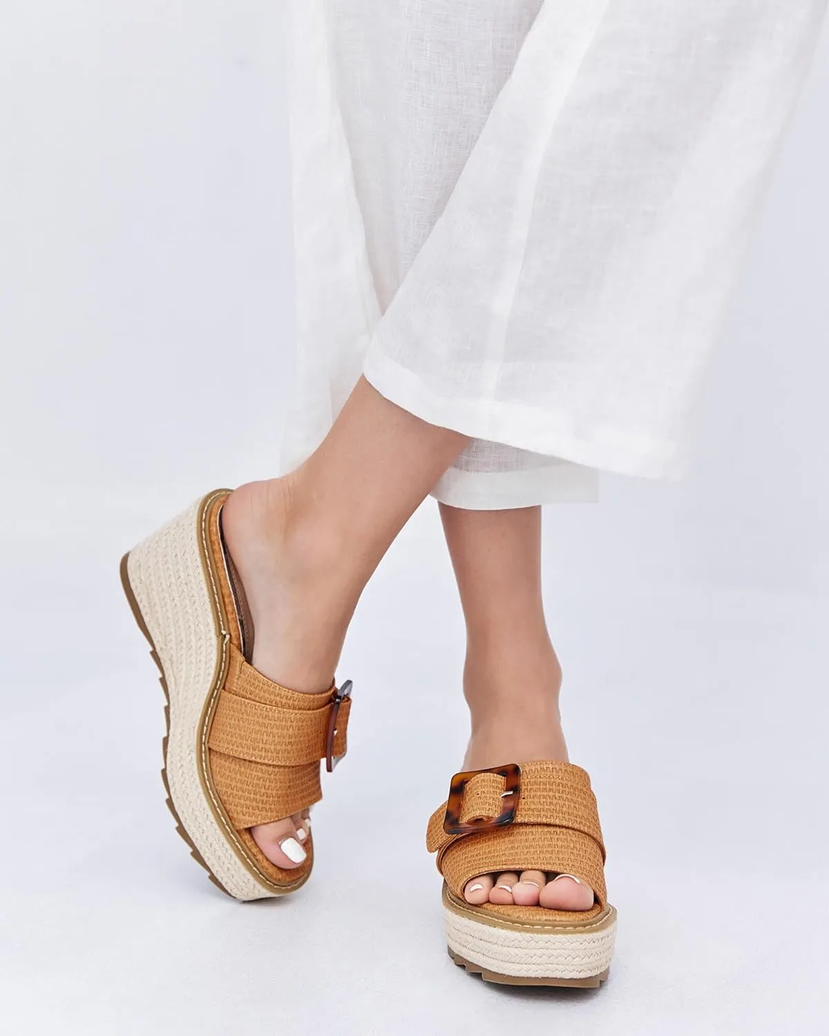 Coutgo Women's Wedge Platform Espadrille Slide Sandals Slip On Open Toe High Heels Buckle Casual Summer Shoes