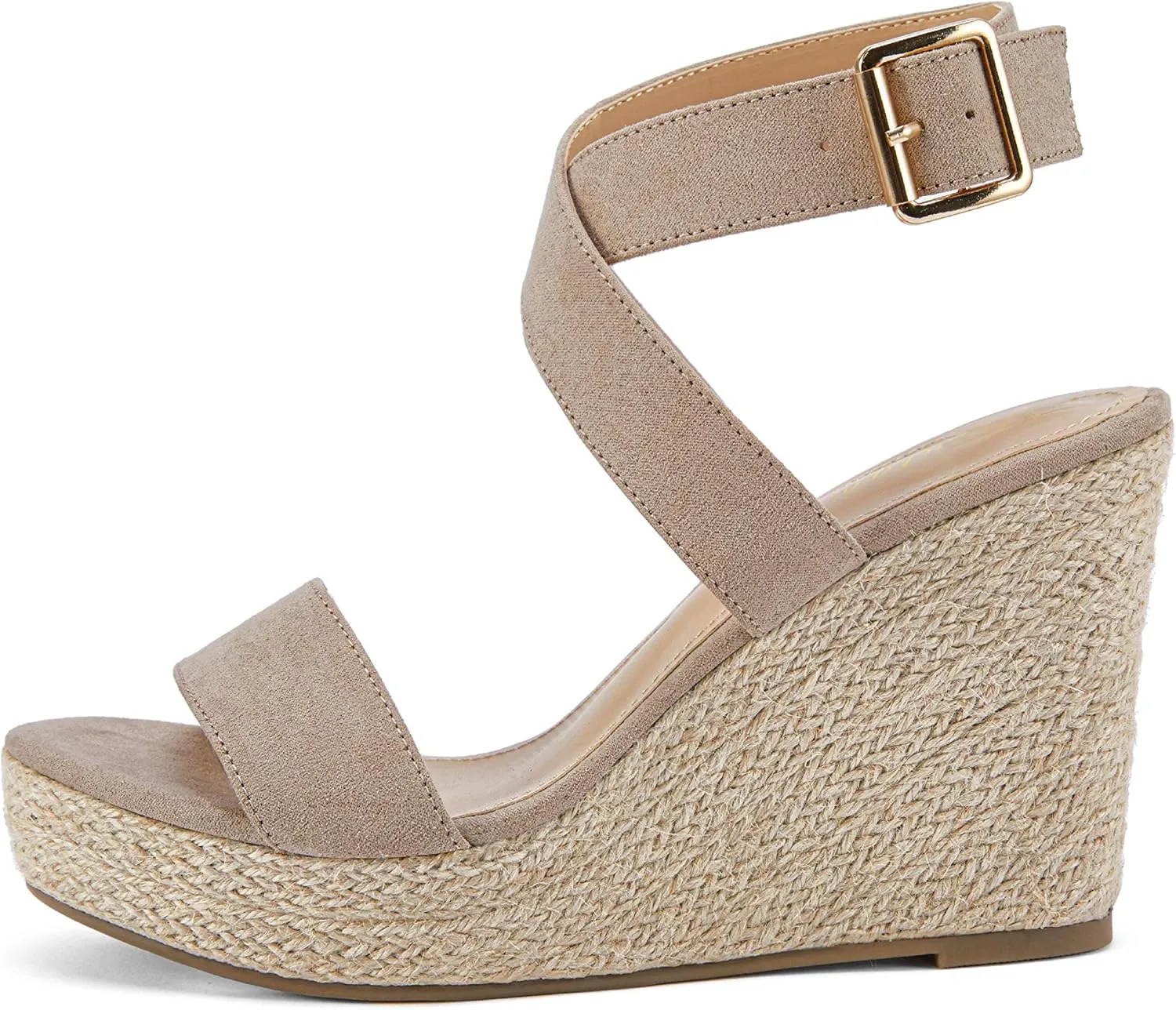 Coutgo Women's Wedge Sandals Cross Strap Espadrille Platform Ankle Buckle Summer Casual Shoes