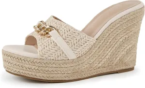 Coutgo Women's Wedge Sandals Platform Espadrille Heel Chain Slip On Casual Summer Slides