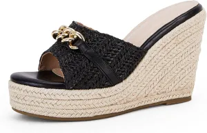 Coutgo Women's Wedge Sandals Platform Espadrille Heel Chain Slip On Casual Summer Slides