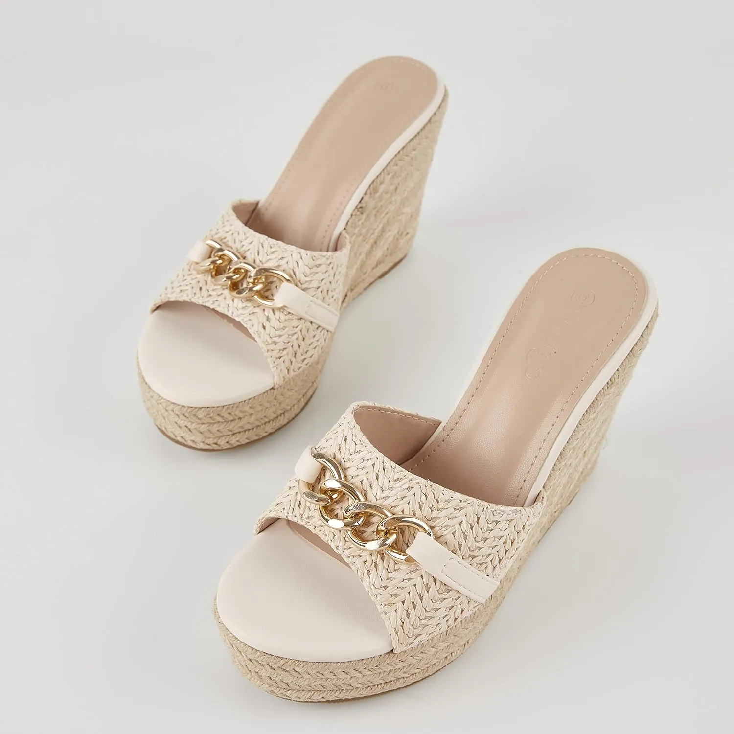 Coutgo Women's Wedge Sandals Platform Espadrille Heel Chain Slip On Casual Summer Slides