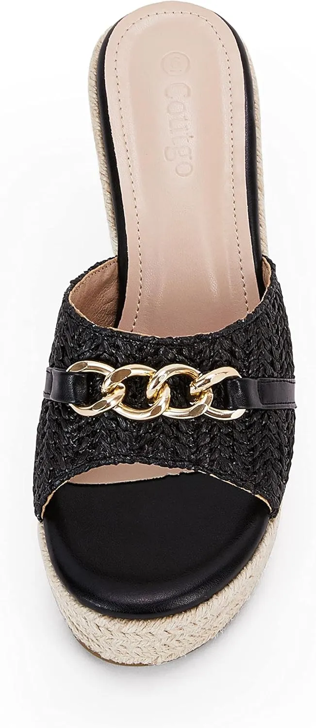 Coutgo Women's Wedge Sandals Platform Espadrille Heel Chain Slip On Casual Summer Slides