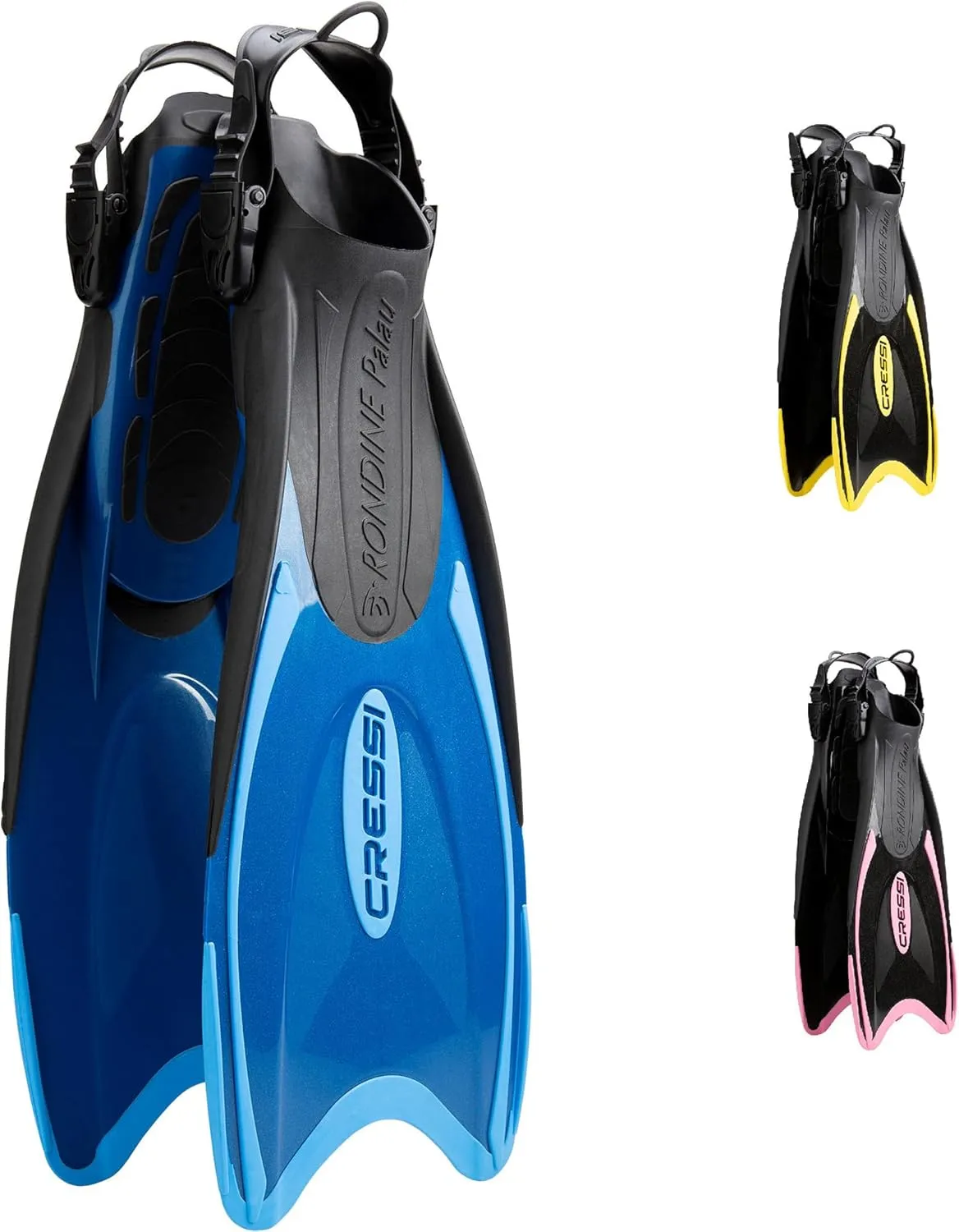 Cressi Palau Adjustable Open Heel Snorkeling Swim Fins Blue