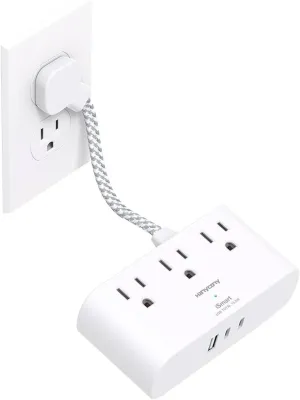 Cruise Ship Essentials, HANYCONY Short Extension Cord 1 Ft, Small Power Strip 3 Outlets 3 USB Ports(2 USB C), Ultra Thin Flat Outlet Extender with No Surge Protector for Dorm Room, Travel Accessories