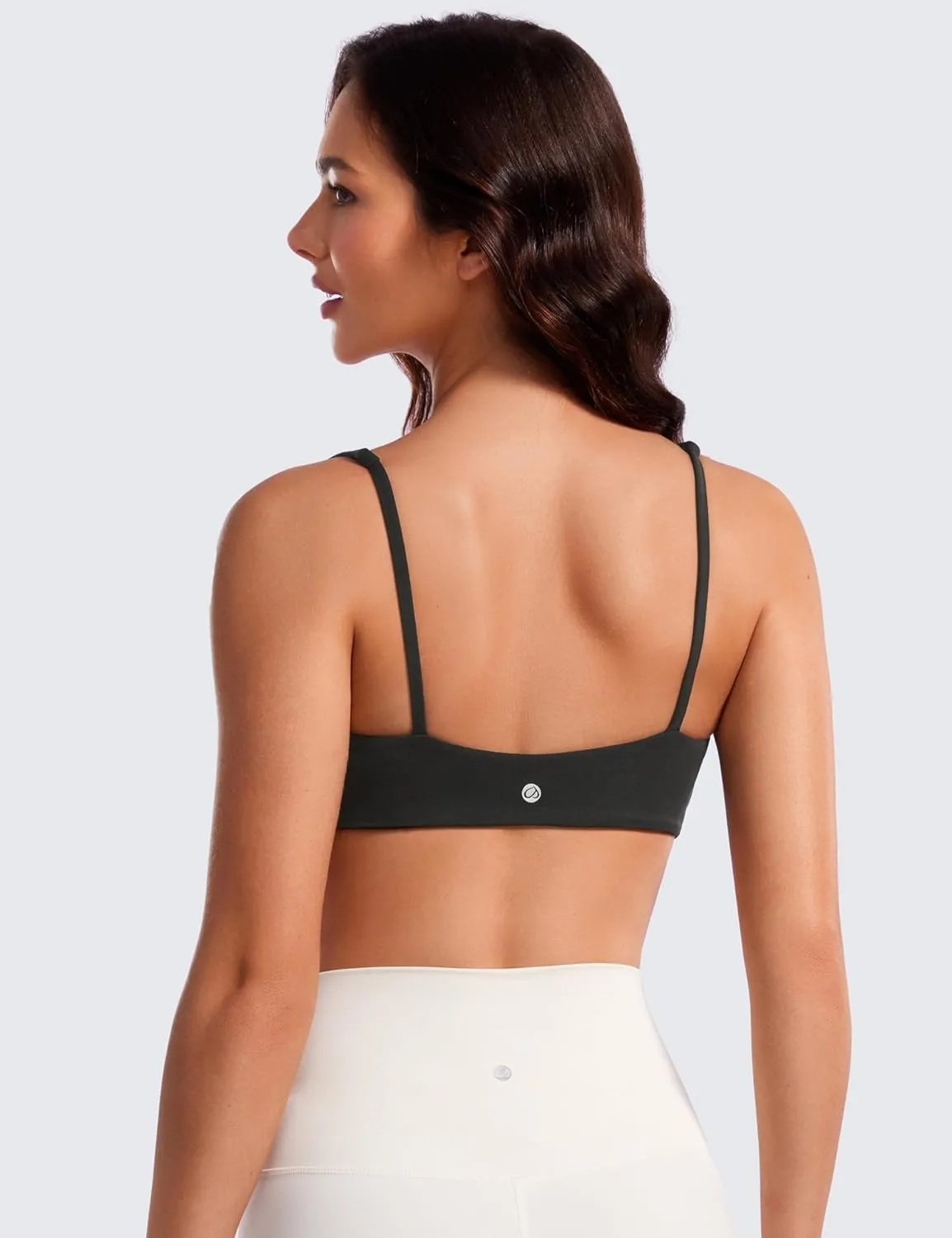 CRZ YOGA Butterluxe Spaghetti Strap Sports Bras for Women - Square Neck Yoga Wireless Low Coverage Padded Cami Crop Top