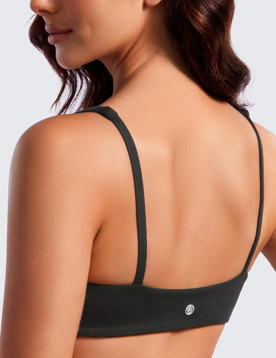 CRZ YOGA Butterluxe Spaghetti Strap Sports Bras for Women - Square Neck Yoga Wireless Low Coverage Padded Cami Crop Top