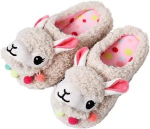 Cute Animal Slippers - Soft Fuzzy Alpaca & Llama Memory Foam for Women - Indoor Warm Non-Slip Bedroom Slippers