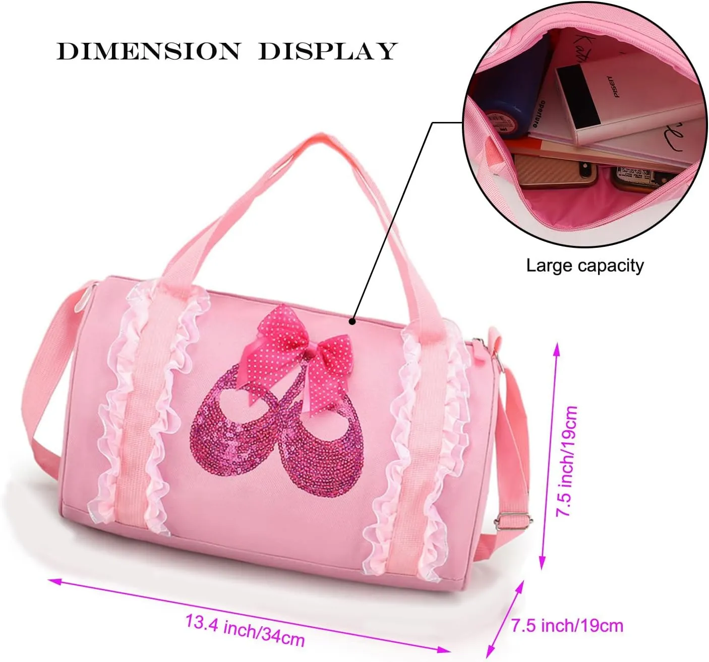 Cute Ballet Dance Backpack Tutu Dress Dance Bag Dance Bag for Girls Waterproof Small Duffle Bag for Kids Ballet Bags for Girl (Pink)