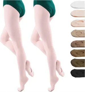 DANCEYOU Dance Tights for Women 2 Pairs Convertible Girls' Ballet Tights Opaque Leggings for Toddler, Kids and Adults