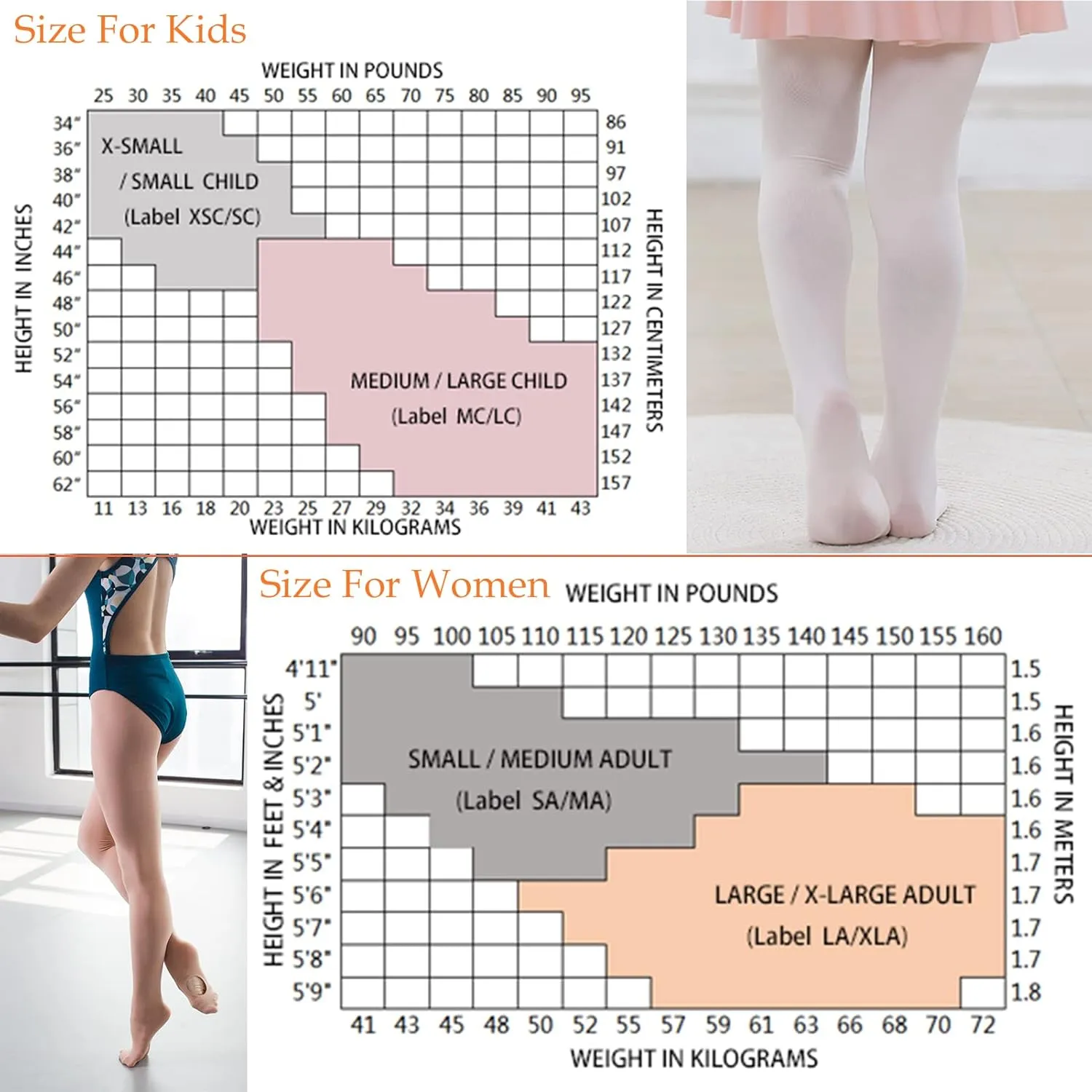 DANCEYOU Dance Tights for Women 2 Pairs Convertible Girls' Ballet Tights Opaque Leggings for Toddler, Kids and Adults