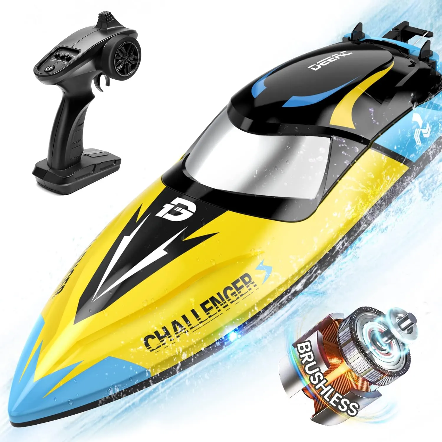 DEERC Brushless RC Boat, 30  mph Fast Remote Control Boats with Never Capsize&Low Battery Alarm Function, 2.4GHz Racing Boat with LED Lights for Pools&Lakes, Speed Toy Gift for Adults Boys&Girls
