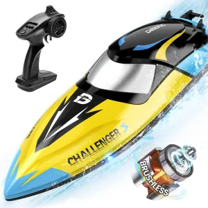 DEERC Brushless RC Boat, 30  mph Fast Remote Control Boats with Never Capsize&Low Battery Alarm Function, 2.4GHz Racing Boat with LED Lights for Pools&Lakes, Speed Toy Gift for Adults Boys&Girls