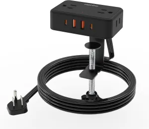 Desk Clamp Power Strip, Desktop Mount Charging Station with 4 Outlets 4 USB Ports (2 USB C), 10Ft Under Surge Protector(1700 Joules), Extension Cord for Home Office, Black