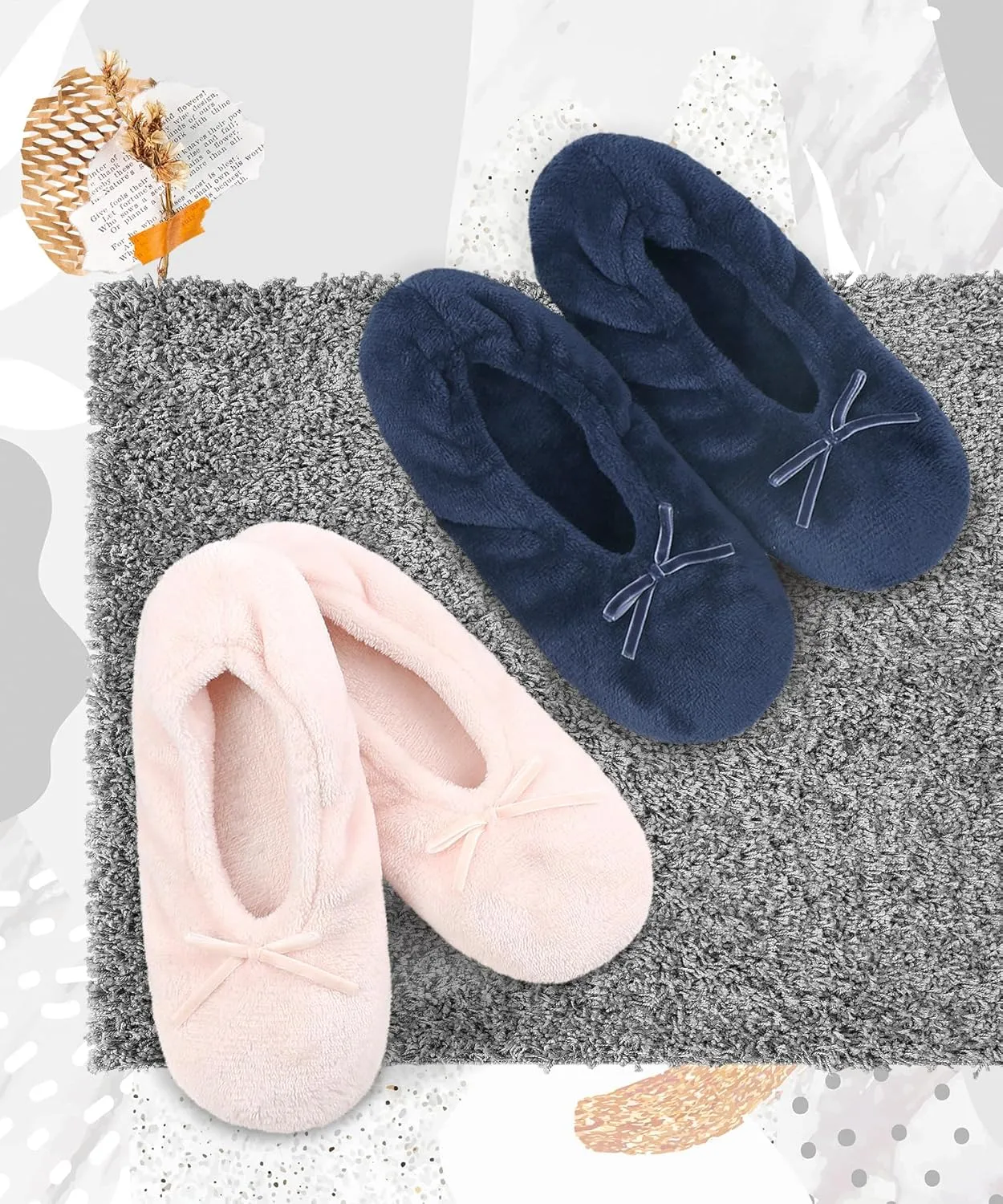 DICUIRD Ballerina House Slippers for Women, Anti-Skid Comfy Warm Ballet Style Slippers