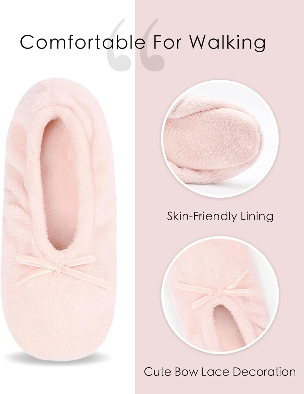 DICUIRD Ballerina House Slippers for Women, Anti-Skid Comfy Warm Ballet Style Slippers