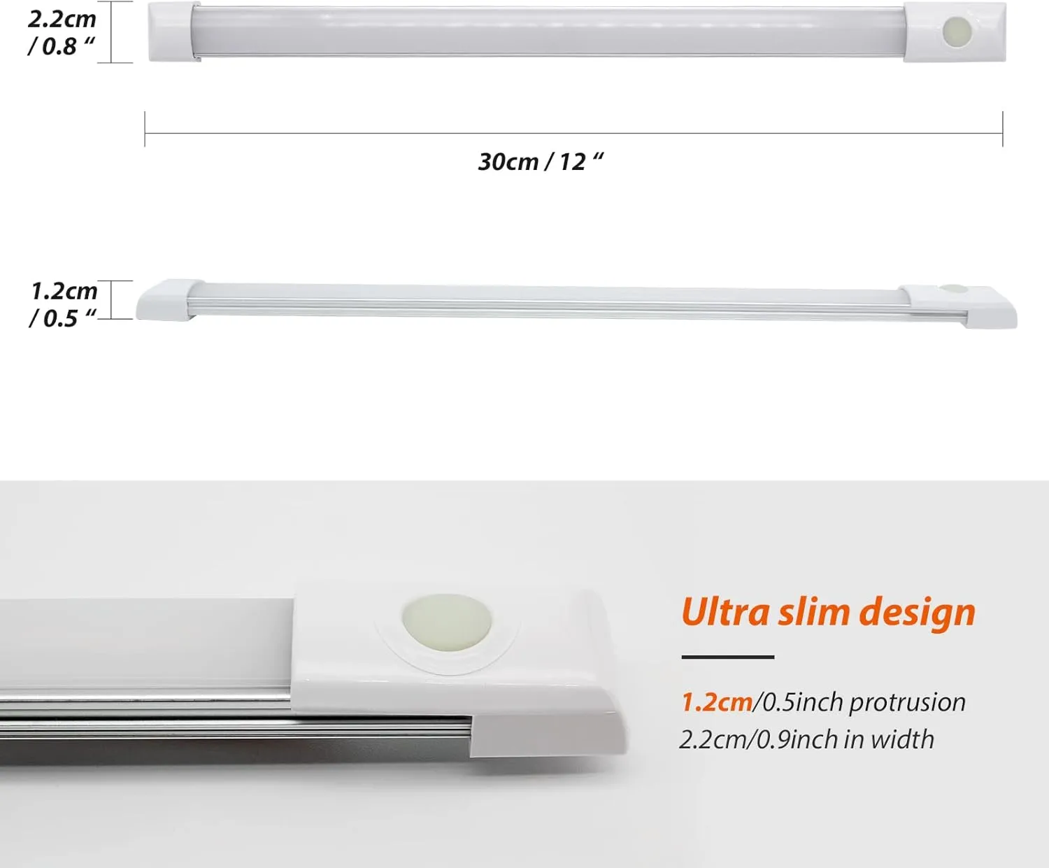 Dream lighting 12 Volts LED Under Cabinet Strip Light with Switch 12 inch Slim Line Light for RV, Camper and Motorhome, 5.4W, 400 Lumens 2-Phased 3000K Warm White Lighting (1 Light)
