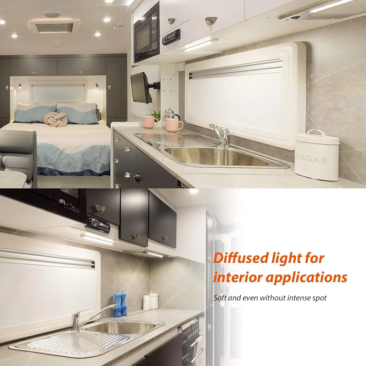 Dream lighting 12 Volts LED Under Cabinet Strip Light with Switch 12 inch Slim Line Light for RV, Camper and Motorhome, 5.4W, 400 Lumens 2-Phased 3000K Warm White Lighting (1 Light)
