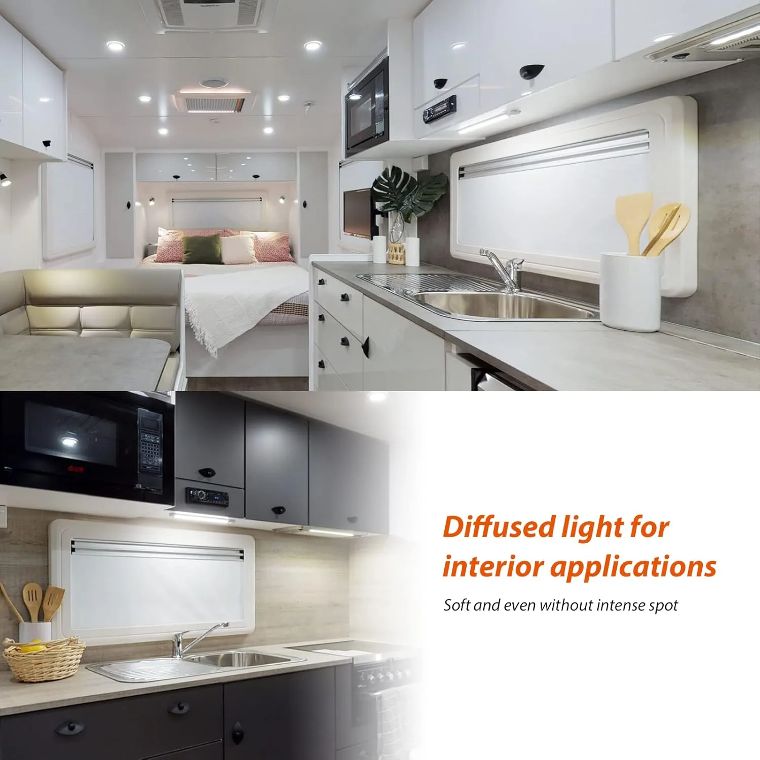 Dream lighting 12v Interior LED Light Bar RV Interior Vanity Light Strip Kitchen Ceiling Cabinet Slim Light Cool White Lighting 18 inches