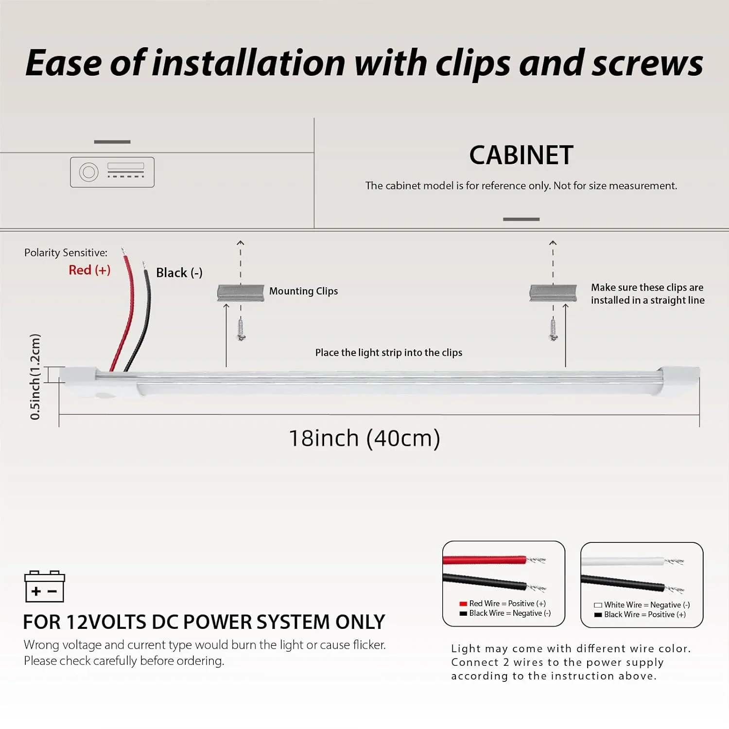 Dream lighting 12v Interior LED Light Bar RV Interior Vanity Light Strip Kitchen Ceiling Cabinet Slim Light Cool White Lighting 18 inches