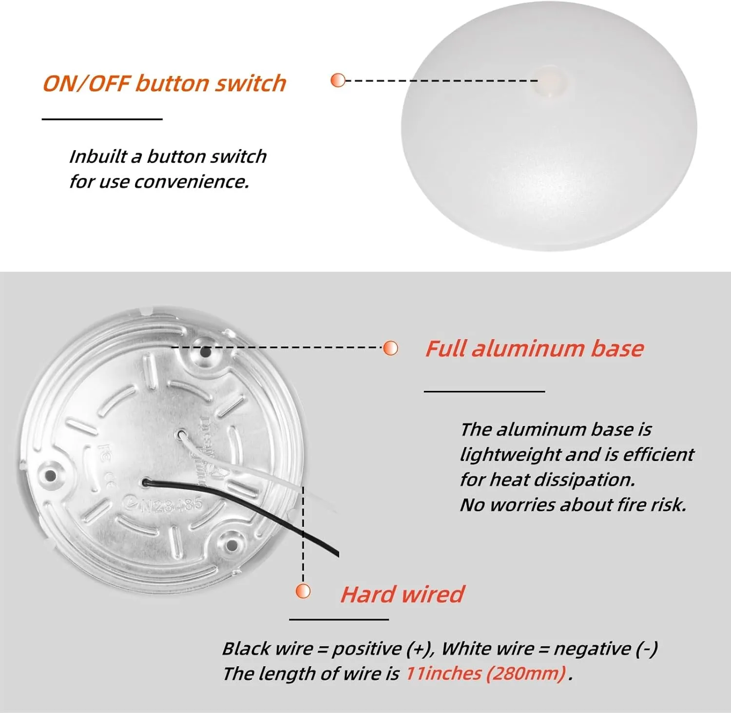 Dream lighting RV 12volt LED Ceiling Lights Interior Trailer Boat Dome Light with Switch 4000K Pure White Lighting 5.4W 4.5inch Pack of 2