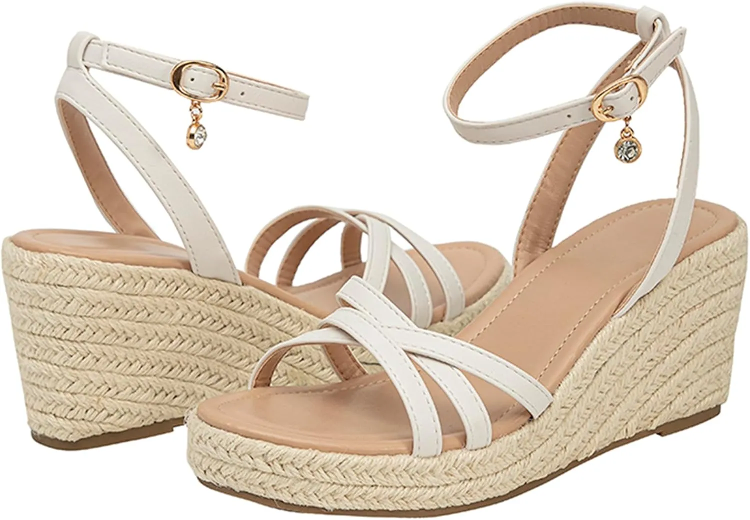 Dressy Open Toe Sandals Platform Wedge Sandals with Cushioned Insole and Ankle Strap Buckle,Strappy Espadrille Wedge Sandals for Women Comfortable Summer