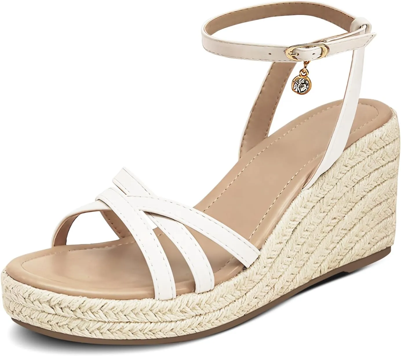 Dressy Open Toe Sandals Platform Wedge Sandals with Cushioned Insole and Ankle Strap Buckle,Strappy Espadrille Wedge Sandals for Women Comfortable Summer