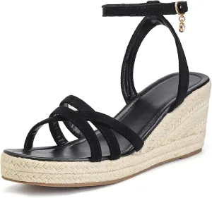 Dressy Open Toe Sandals Platform Wedge Sandals with Cushioned Insole and Ankle Strap Buckle,Strappy Espadrille Wedge Sandals for Women Comfortable Summer