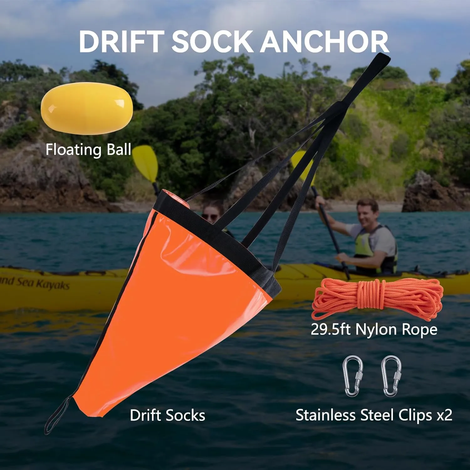 Drift Sock, 19”/24”/32”/42”/53” Sea Anchor for Boats with 30FT Tow Rope Line Buoy Ball Float, Drift Socks for Fishing Boat/Sail Boat/Kayak Trolling Sock