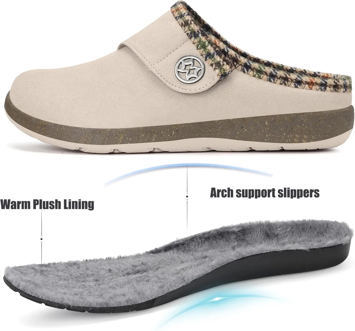 Eagsouni Women's Men's Slippers Suede Fuzzy Slippers with Arch Support Orthotic Winter Warm Fur Lined Slip on House Shoes Indoor Outdoor for Plantar Fasciitis