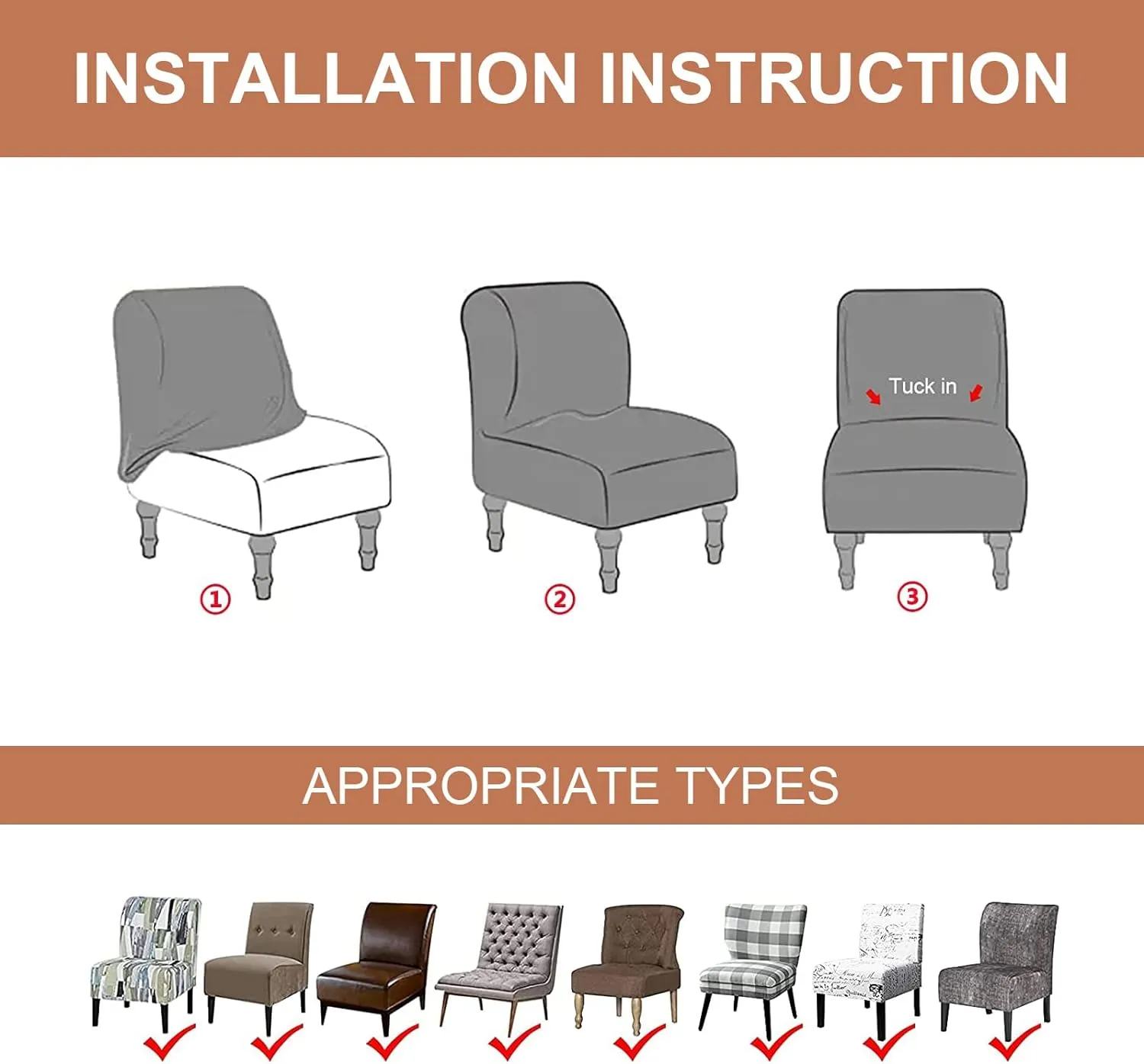 Eco-Ancheng Armless Chair Slipcover - Removable, Washable, Printed Accent Chairs for Living & Dining Room