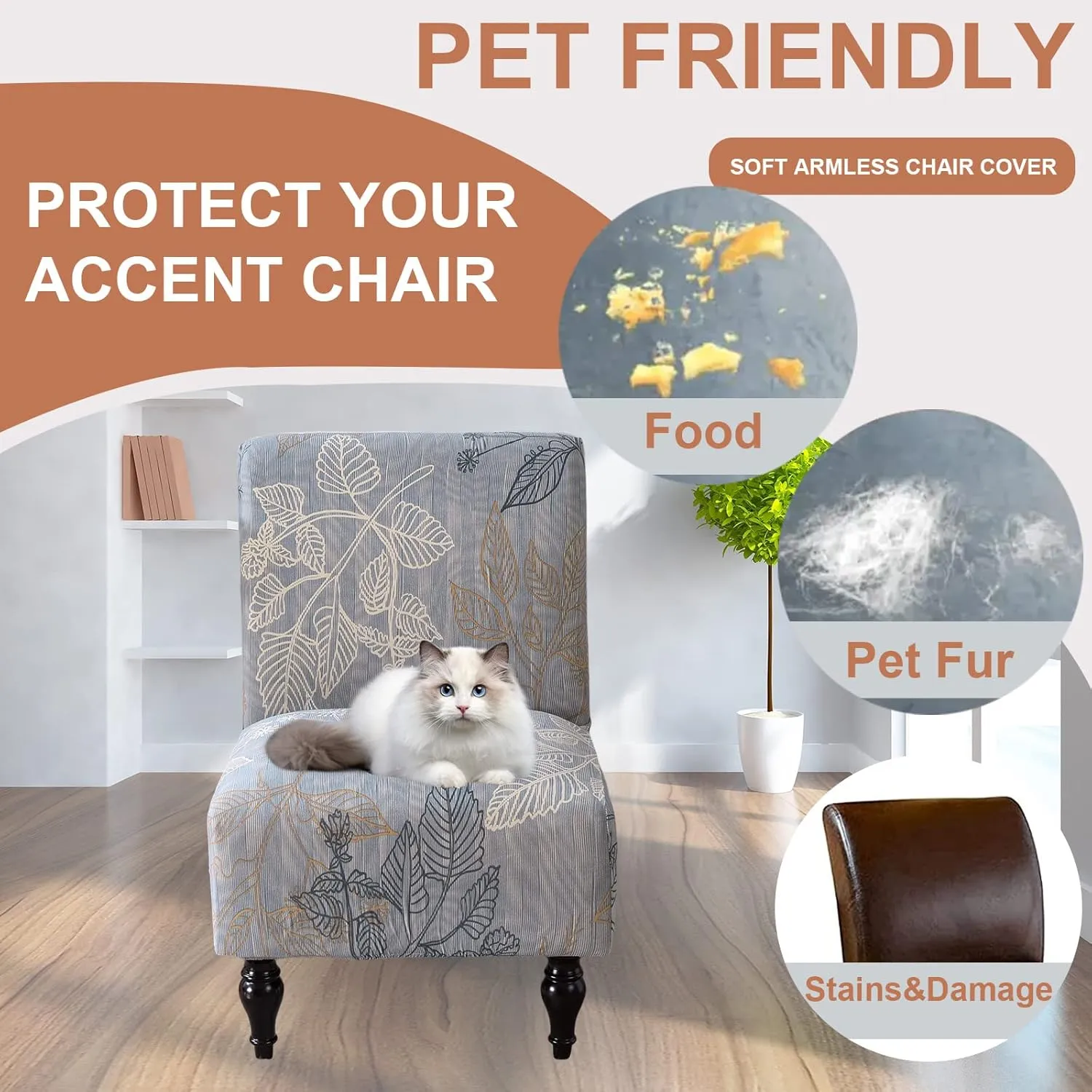 Eco-Ancheng Armless Chair Slipcover - Removable, Washable, Printed Accent Chairs for Living & Dining Room