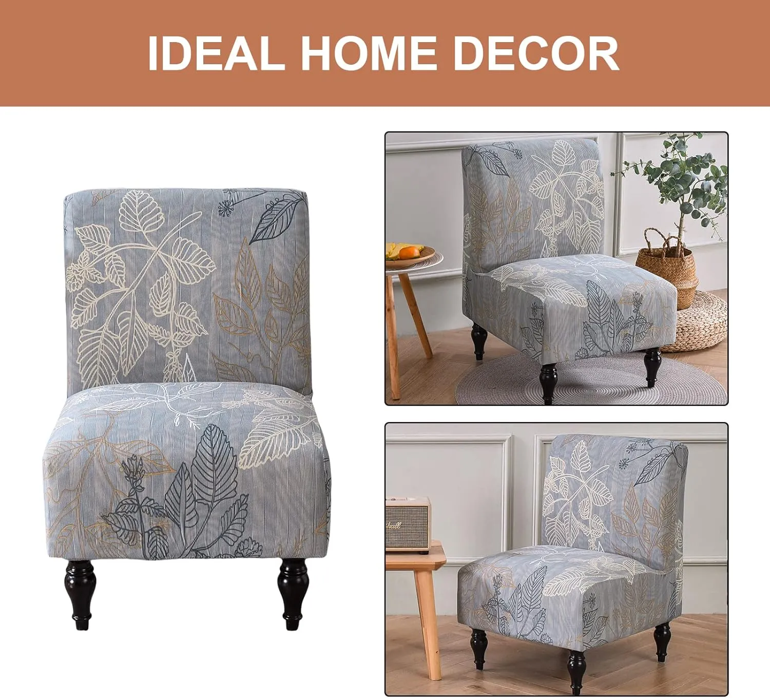 Eco-Ancheng Armless Chair Slipcover - Removable, Washable, Printed Accent Chairs for Living & Dining Room