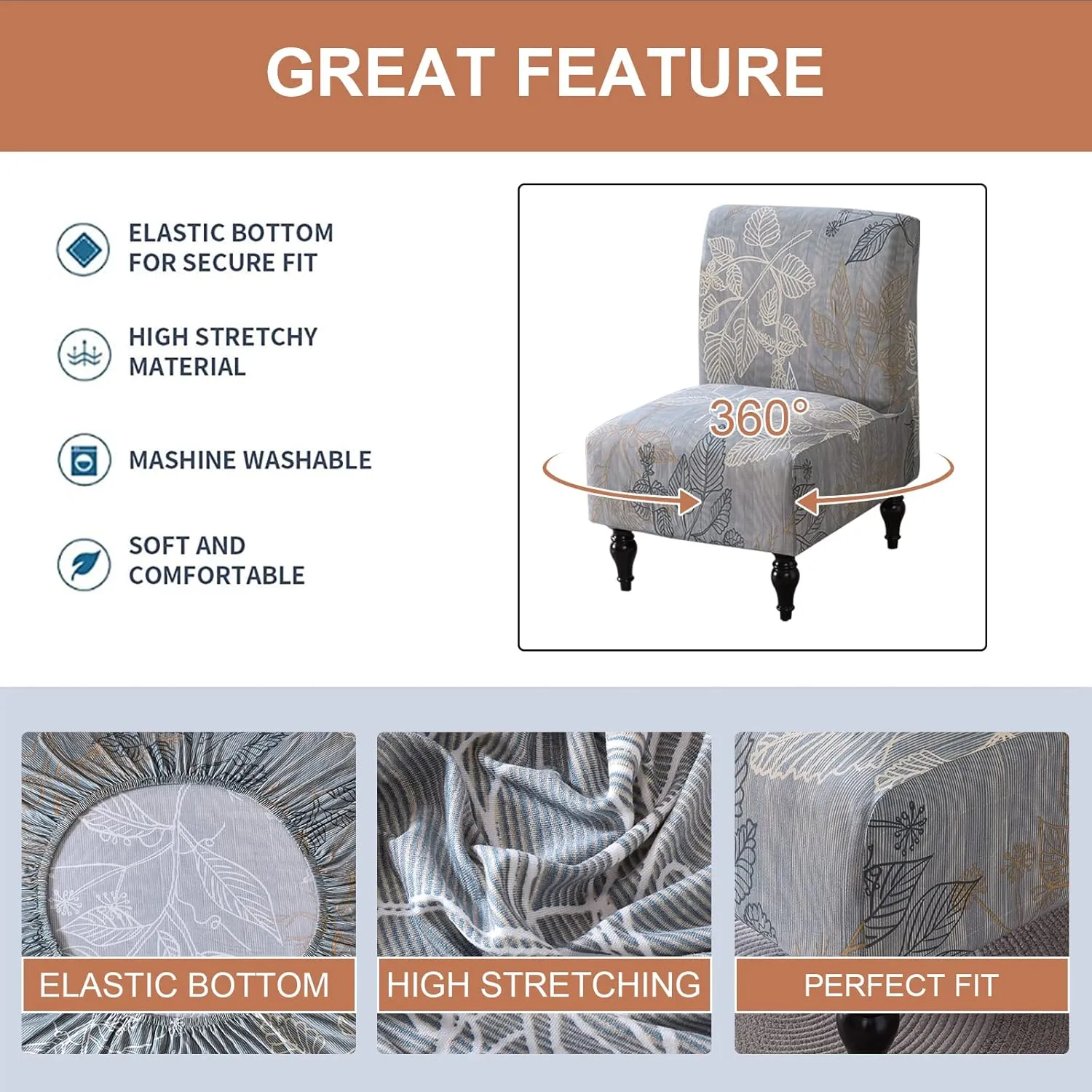 Eco-Ancheng Armless Chair Slipcover - Removable, Washable, Printed Accent Chairs for Living & Dining Room