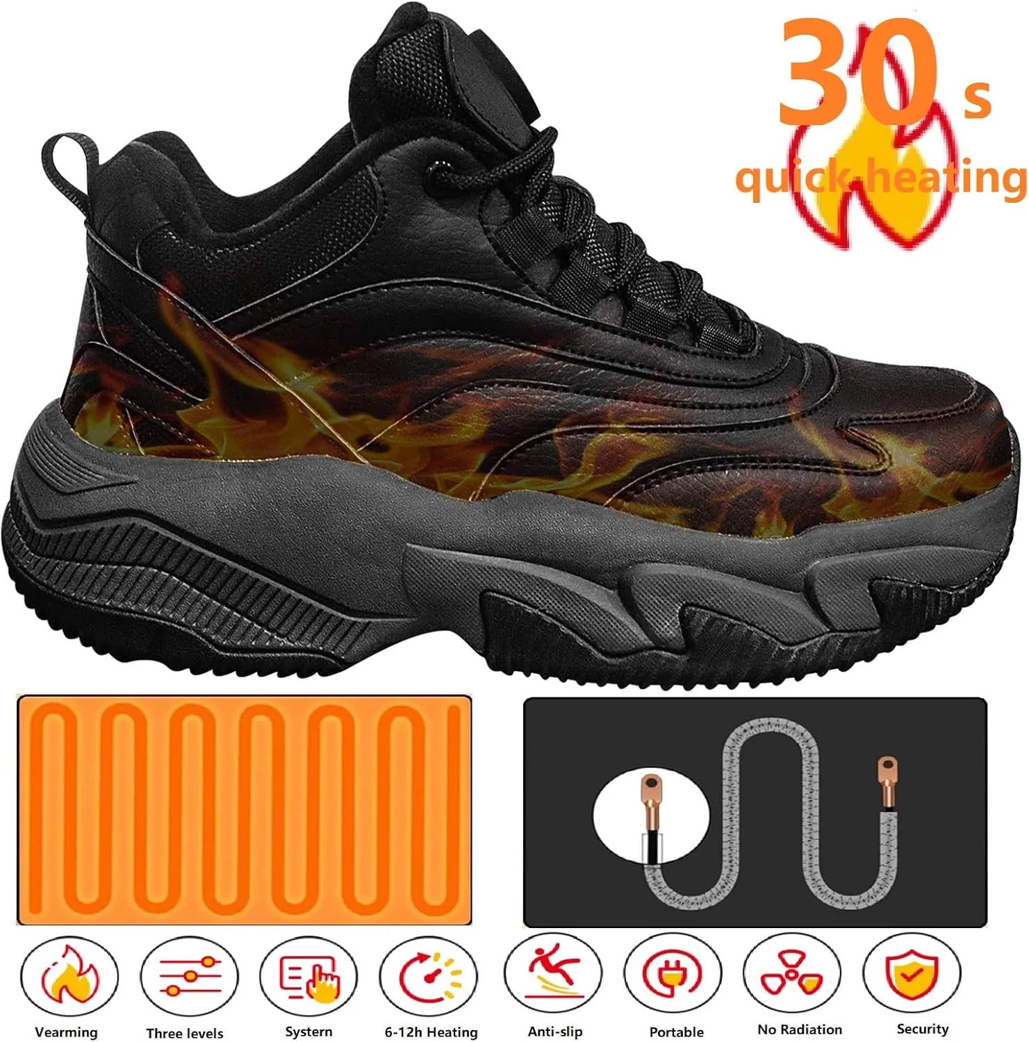 Electric Shoes for Men, Heated Sneakers with 4000Mah Rechargeable Battery, Foot Warmer Shoes 3 Heating Levels, Heating Hiking Shoes for Unisex Outdoor Feet Warm