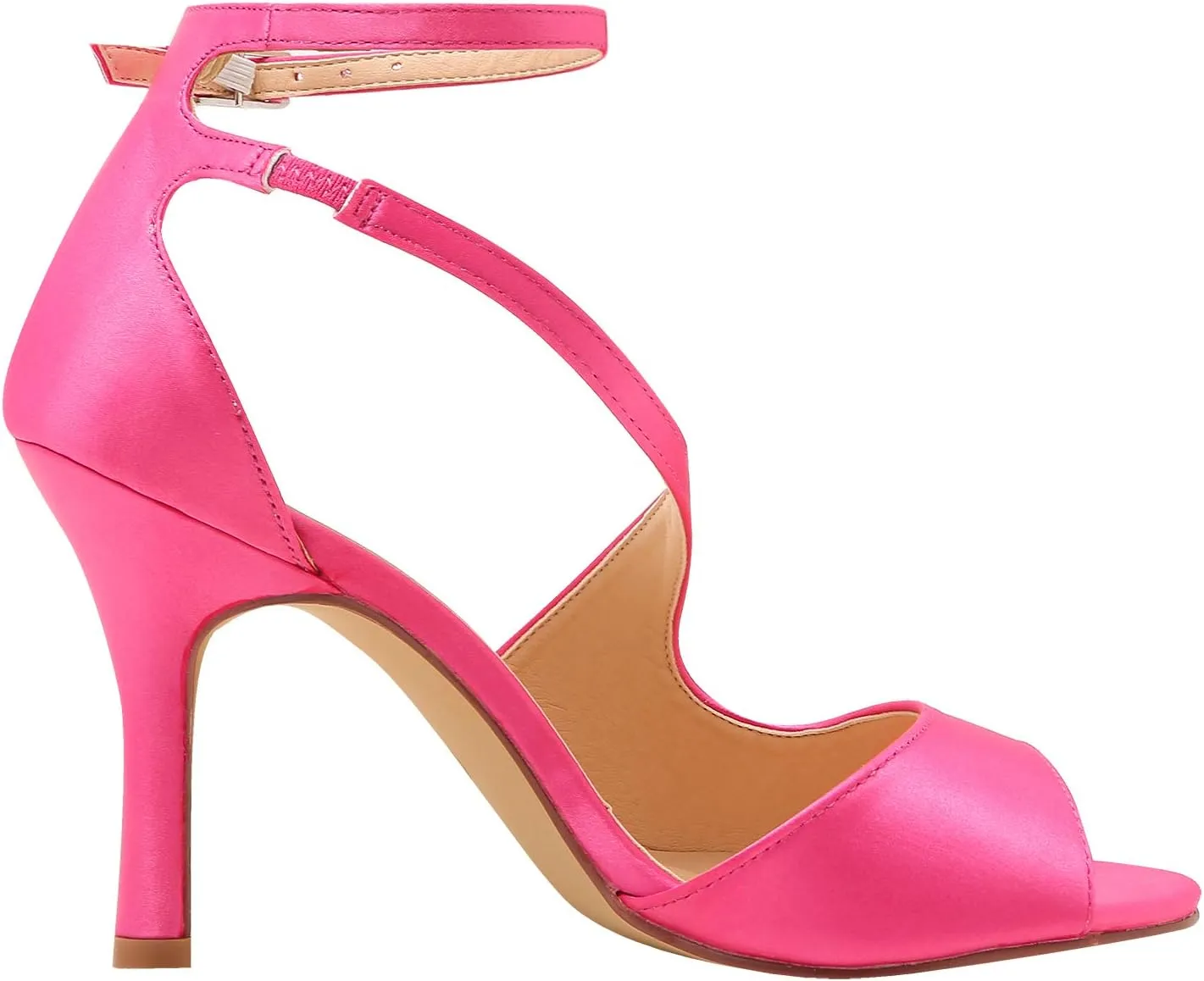 ELEGANTPARK High Heel Sandals for Women Peep Toe Ankle Straps Sandals Buckle Satin Evening Party Prom Wedding Bridal Shoes