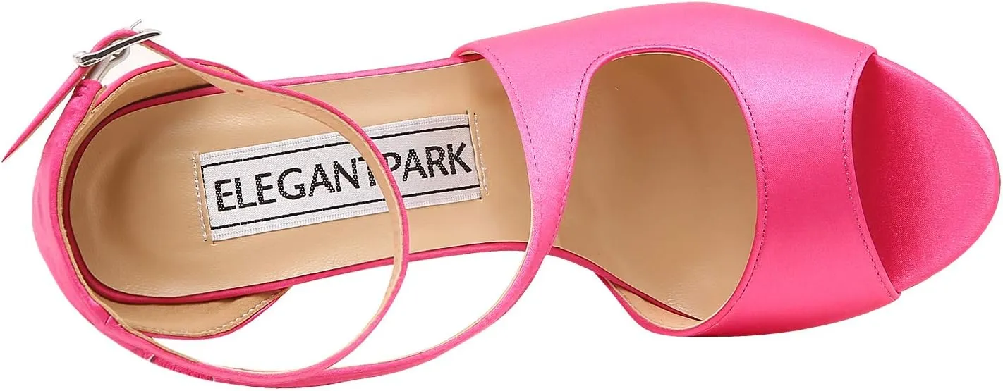 ELEGANTPARK High Heel Sandals for Women Peep Toe Ankle Straps Sandals Buckle Satin Evening Party Prom Wedding Bridal Shoes