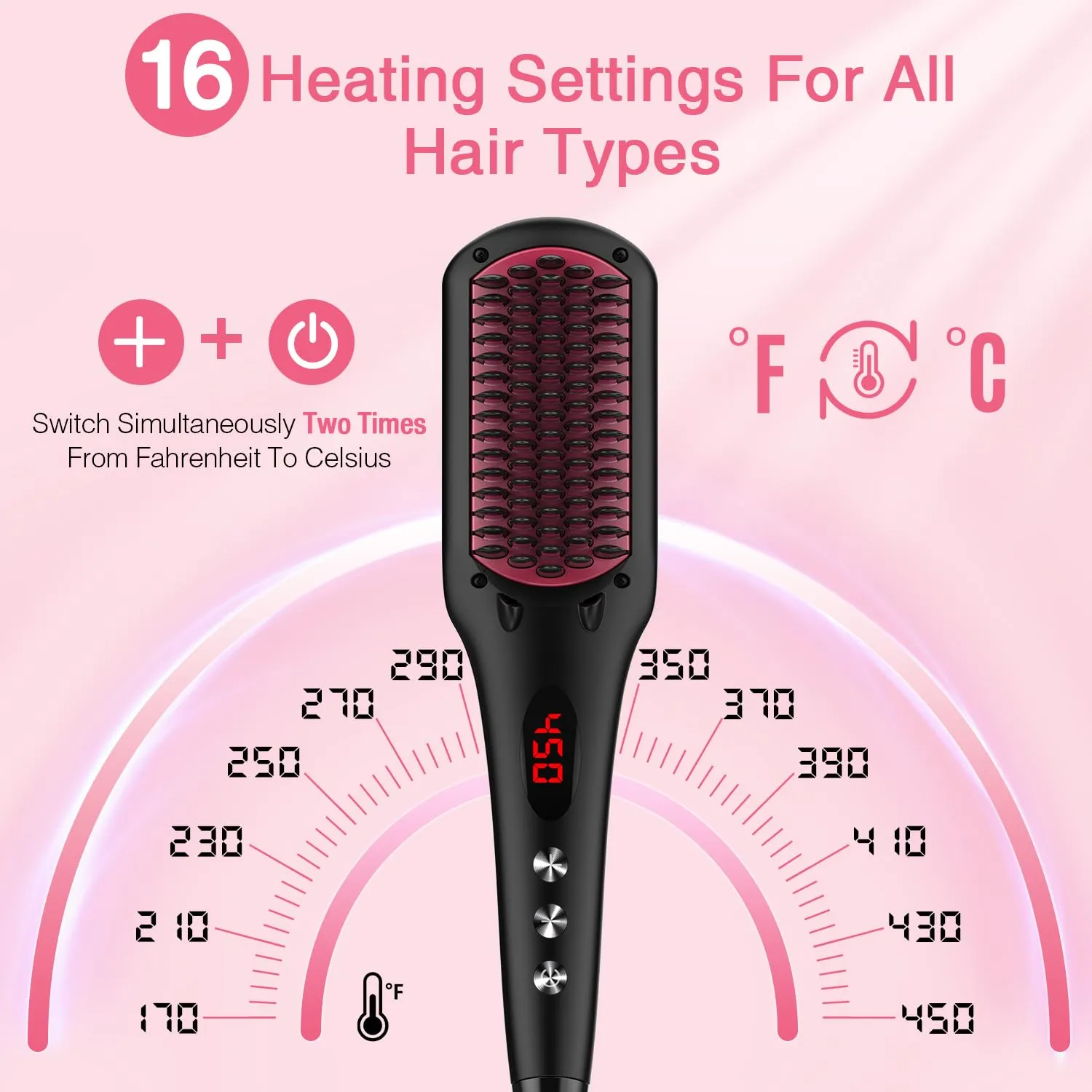 Enhanced Ceramic Hair Straightener Brush by MiroPure, 2-in-1 Ionic Straightening Brush with Anti-Scald Feature, Auto Temperature Lock & Auto-Off Function (Black)