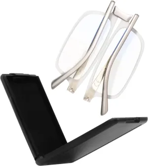 Evolved Folding Reading Glasses For Women Men Blue Light Blocking Anti UV Eyestrain Foldable Portable Compact Readers with Flat Hard Case Pocket Computer glasses, 1.75 CLEAR