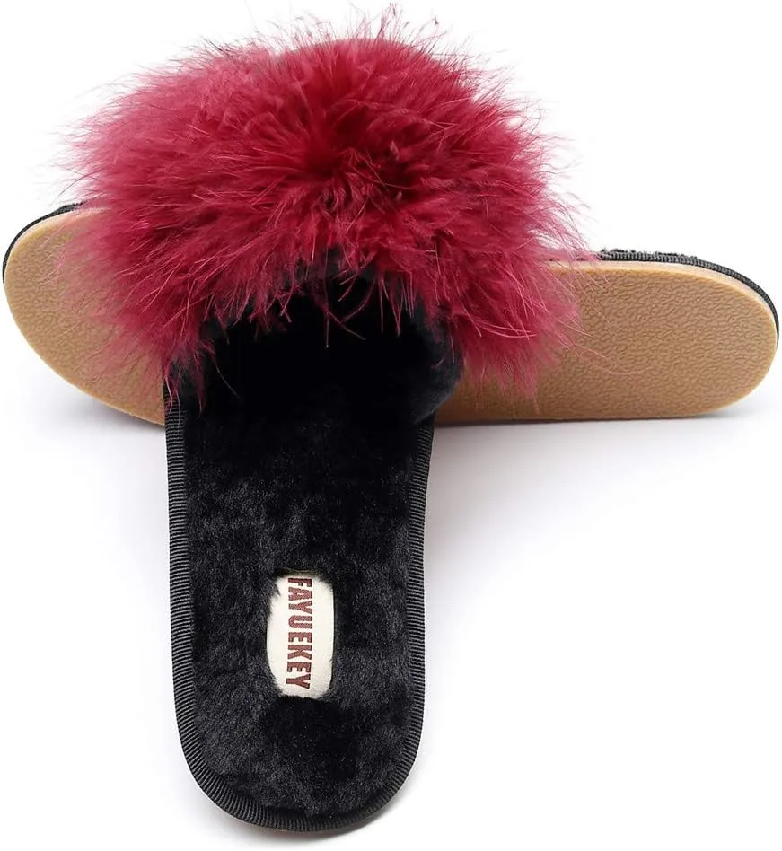FAYUEKEY Fuzzy Slippers for Women Fluffy Furry House Bedroom Shoes