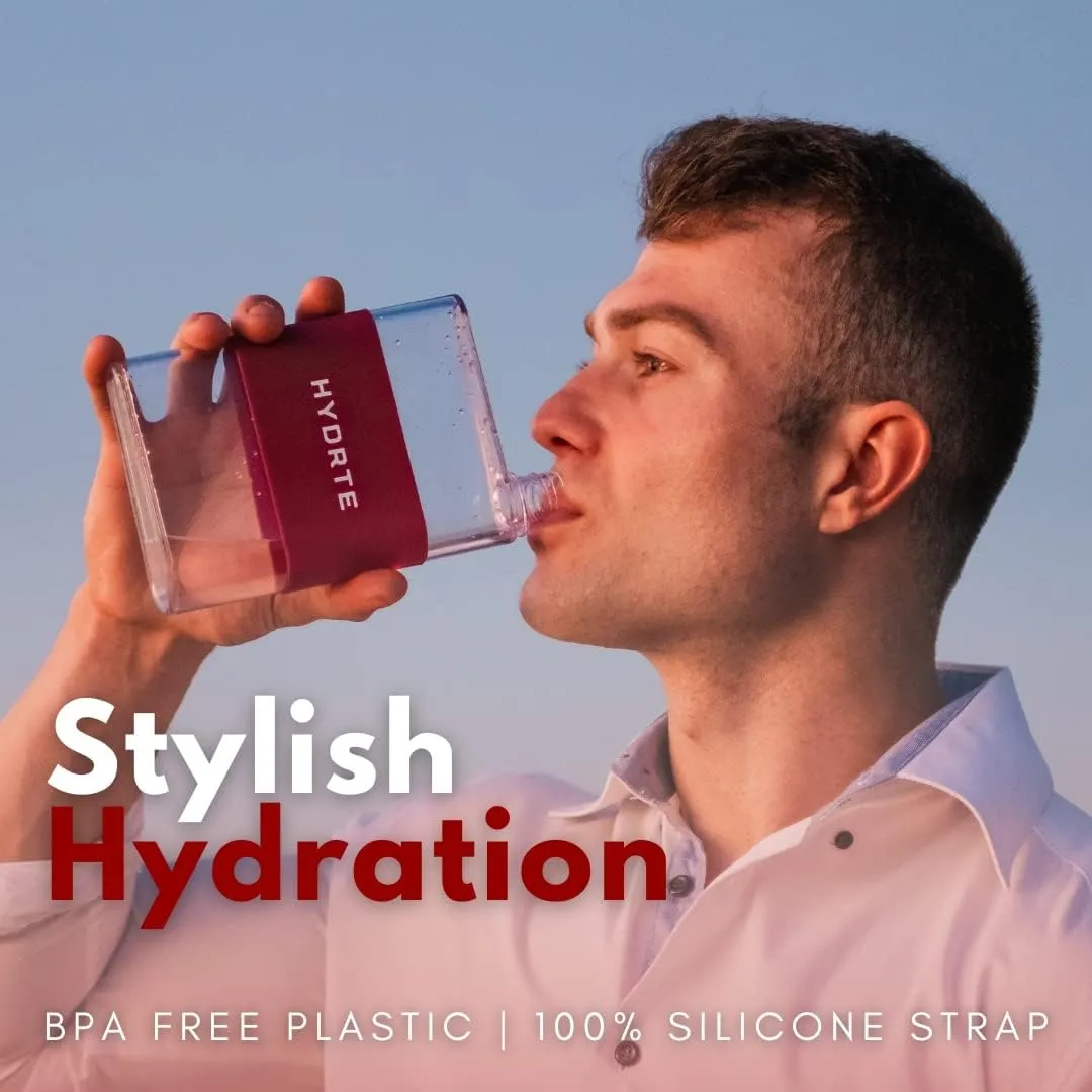 Flat Water Bottle 13 oz, Leak Proof and Slim Water Bottle Design, The Purse Water Bottle, Cute Water Bottles made for Women and Men, BPA Free Square Water Bottle