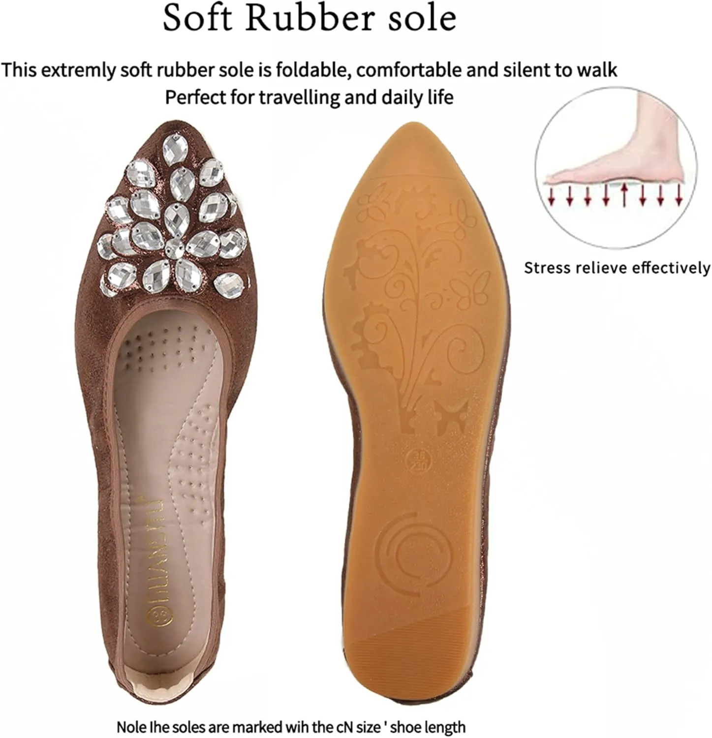 Flats Shoes for Women Rhinestone Wedding Ballerina Shoes Foldable Sparkly Comfort Slip on Flat Dressy Flats