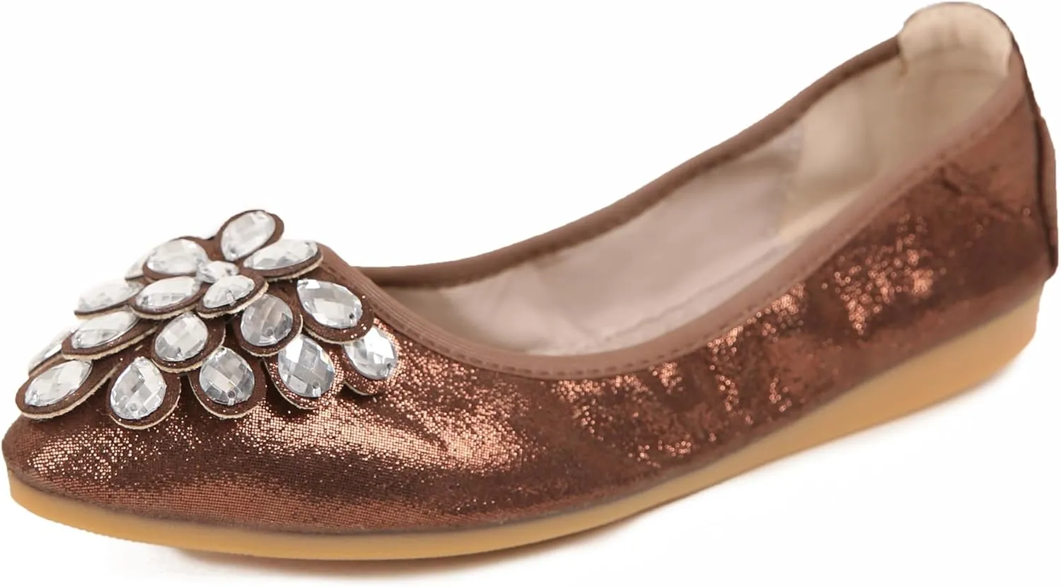 Flats Shoes for Women Rhinestone Wedding Ballerina Shoes Foldable Sparkly Comfort Slip on Flat Dressy Flats
