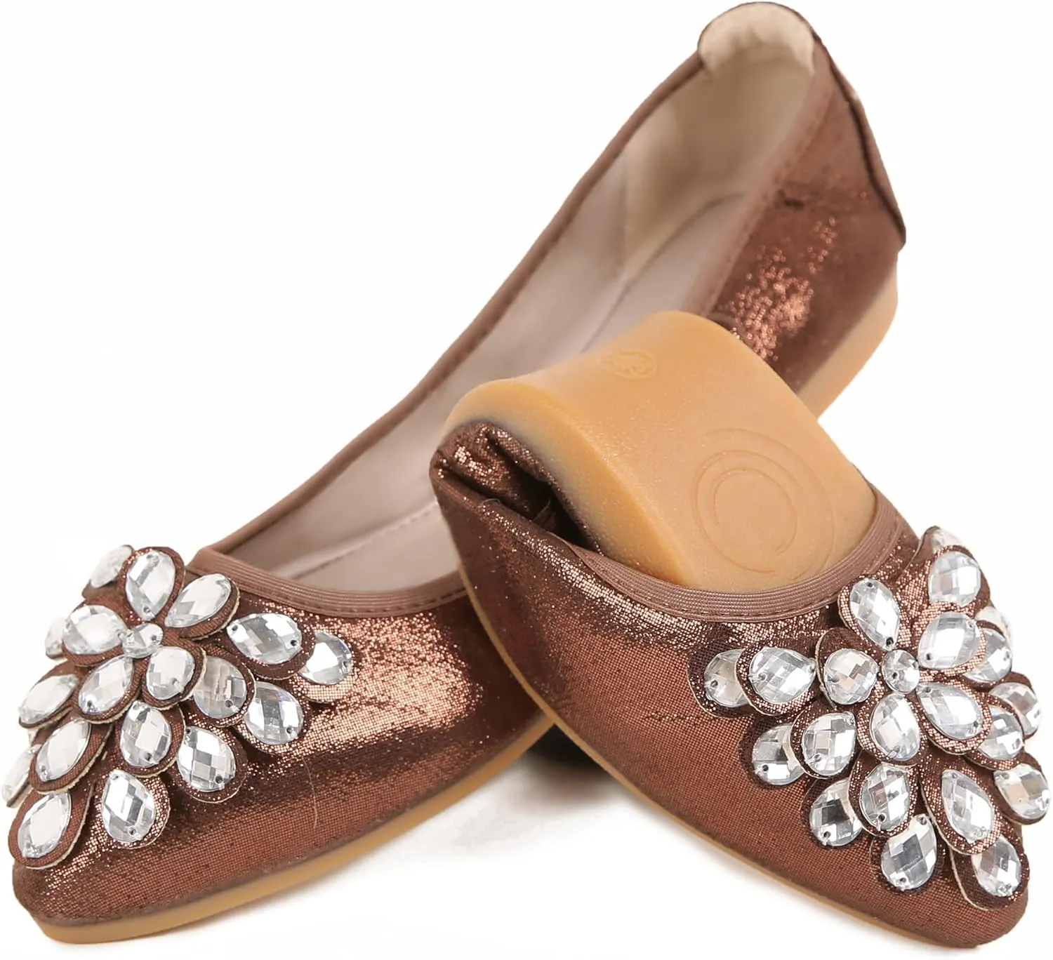 Flats Shoes for Women Rhinestone Wedding Ballerina Shoes Foldable Sparkly Comfort Slip on Flat Dressy Flats