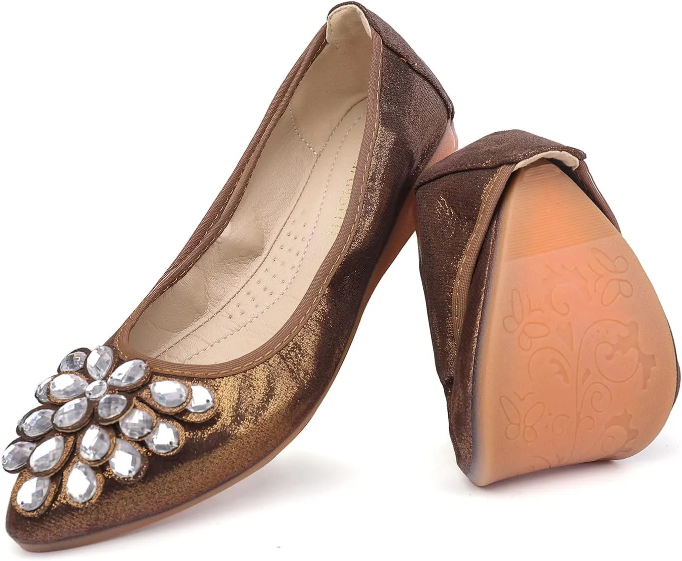 Flats Shoes for Women Rhinestone Wedding Ballerina Shoes Foldable Sparkly Comfort Slip on Flat Dressy Flats