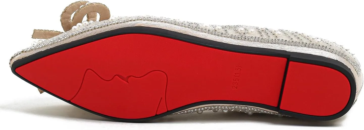 Flats Shoes Women Rhinestone Wedding Flats Pointed Toe Ballet Flat Shoe Low Heel Dress Shoes Sparkly Flats for Women