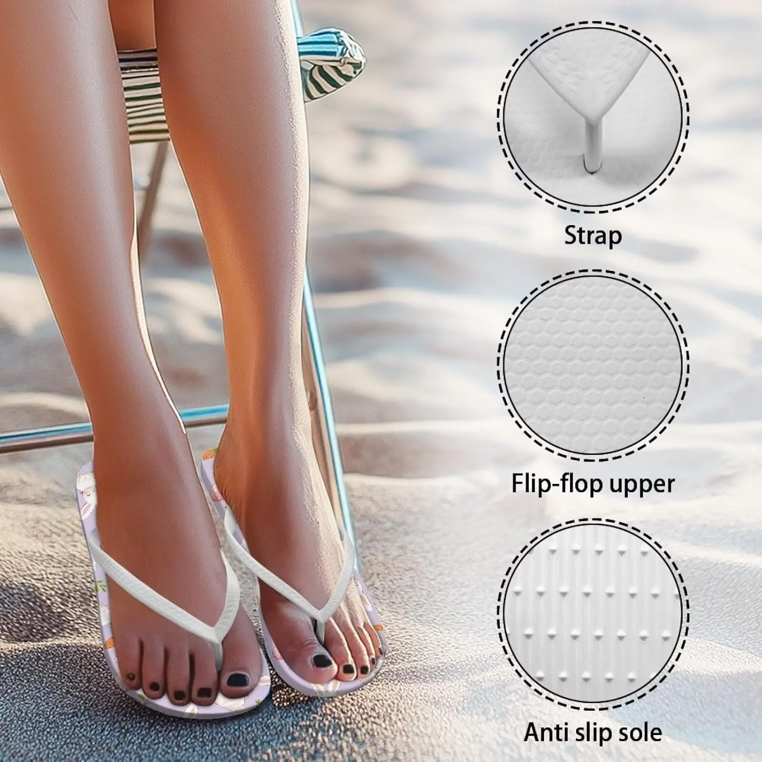 Flip Flops for Women, Comfortable Beach Sandals Open Toe Shower Slipper Non-Slip Slide Slippers Sandals Bath Shoes