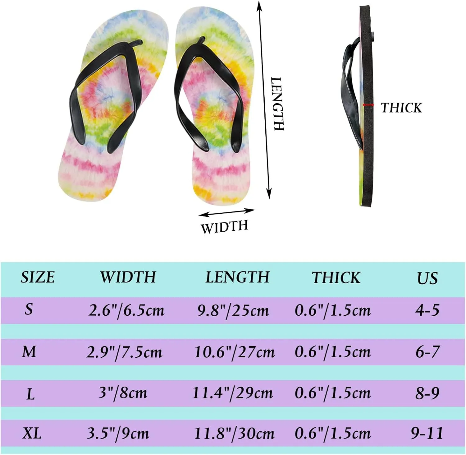 Flip Flops for Women Girls Rainbow Tie Dye Swirl Summer Casual Thong Slippers Slide Flat Sandals for Beach