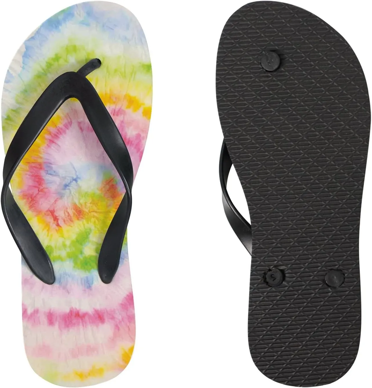 Flip Flops for Women Girls Rainbow Tie Dye Swirl Summer Casual Thong Slippers Slide Flat Sandals for Beach