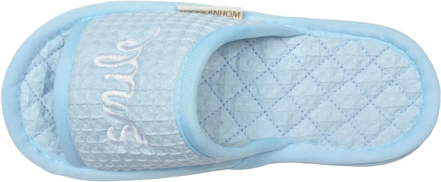 Floral Velvet House Slippers for Women, Lightweight Open Toe Washable Portable Foldable Comfortable Guest Hotel Travel Airplane Spa Slippers