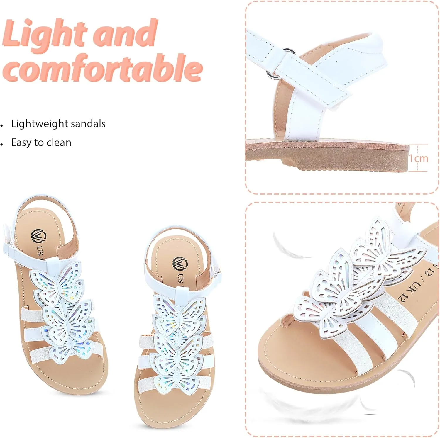 FLYFUPPY Girls Sandals Cute Open Toe Summer Flat Sandals Dress Shoes for Little/Big Kids
